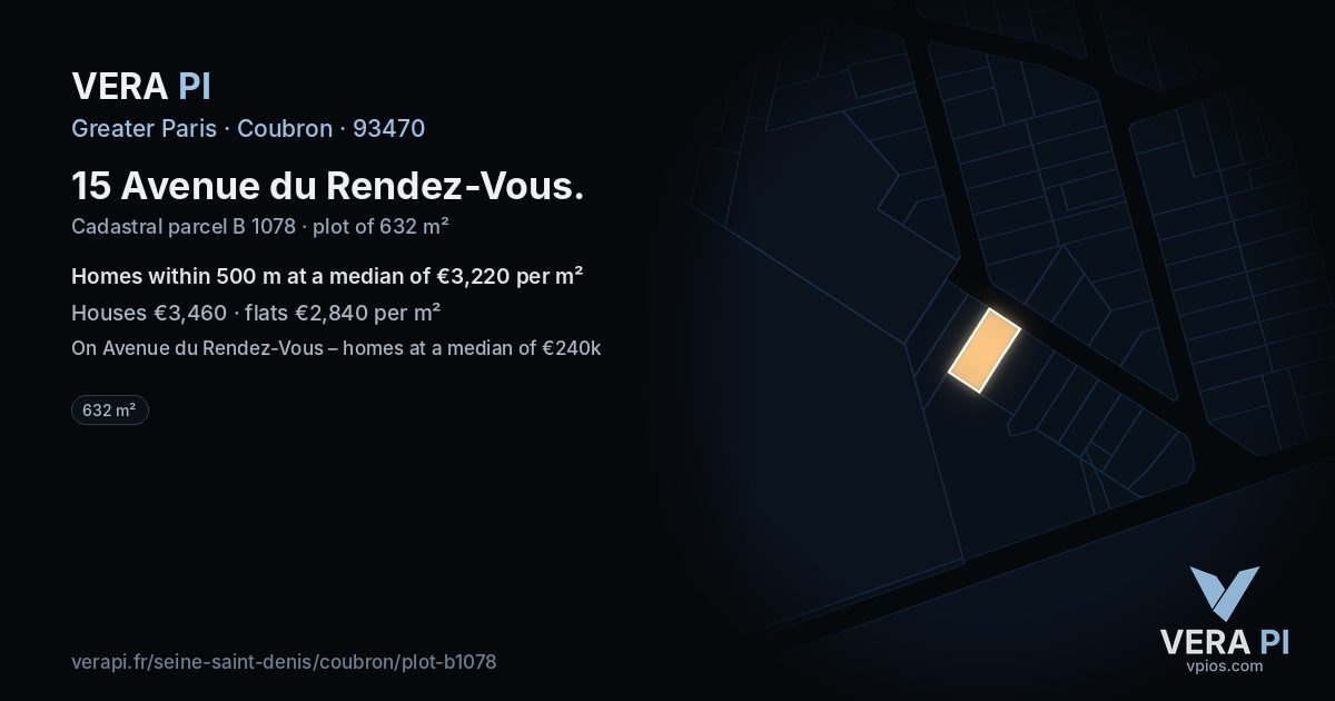 15 Avenue du Rendez-Vous, Coubron at night – the plot lit, the parcels around coloured by the prices near them