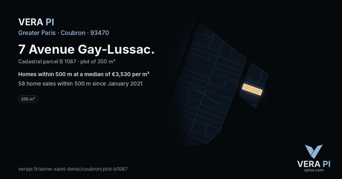 7 Avenue Gay-Lussac, Coubron at night – the plot lit, the parcels around coloured by the prices near them