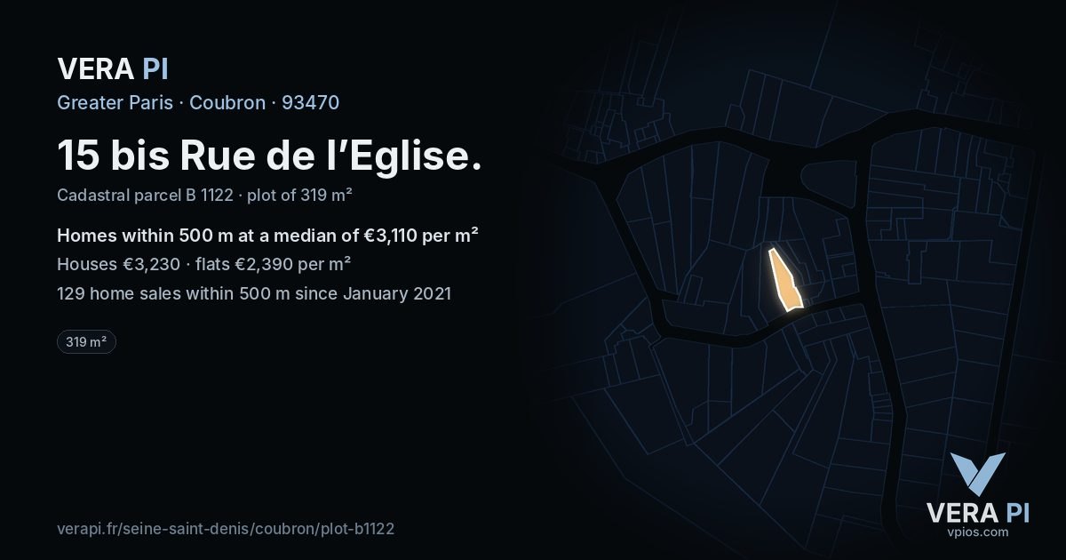 15 bis Rue de l’Eglise, Coubron at night – the plot lit, the parcels around coloured by the prices near them