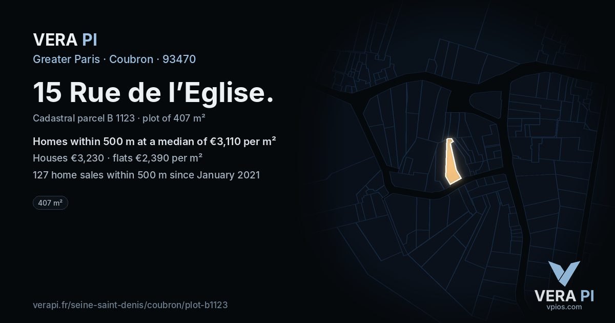 15 Rue de l’Eglise, Coubron at night – the plot lit, the parcels around coloured by the prices near them