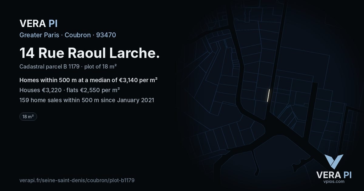 14 Rue Raoul Larche, Coubron at night – the plot lit, the parcels around coloured by the prices near them