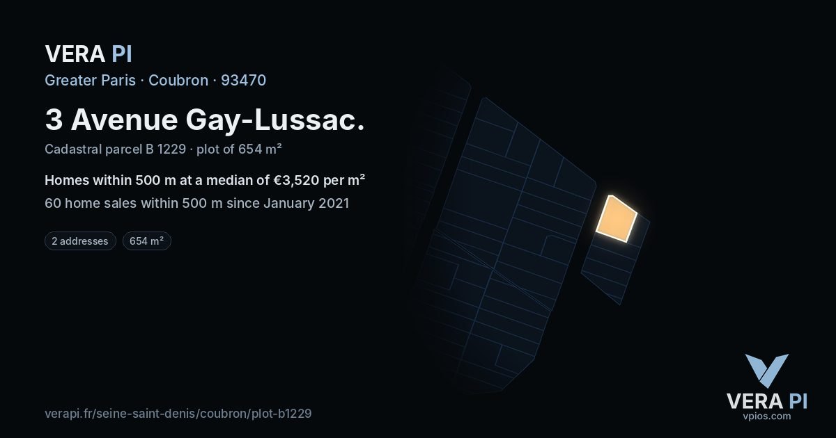 3 Avenue Gay-Lussac, Coubron at night – the plot lit, the parcels around coloured by the prices near them