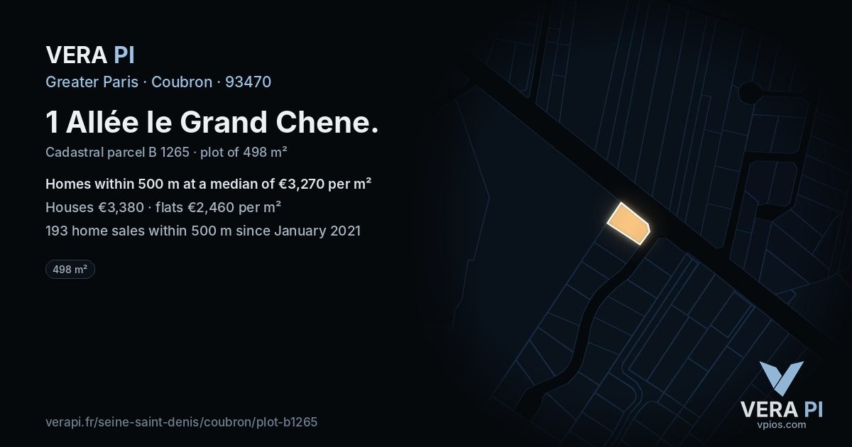 1 Allée le Grand Chene, Coubron at night – the plot lit, the parcels around coloured by the prices near them