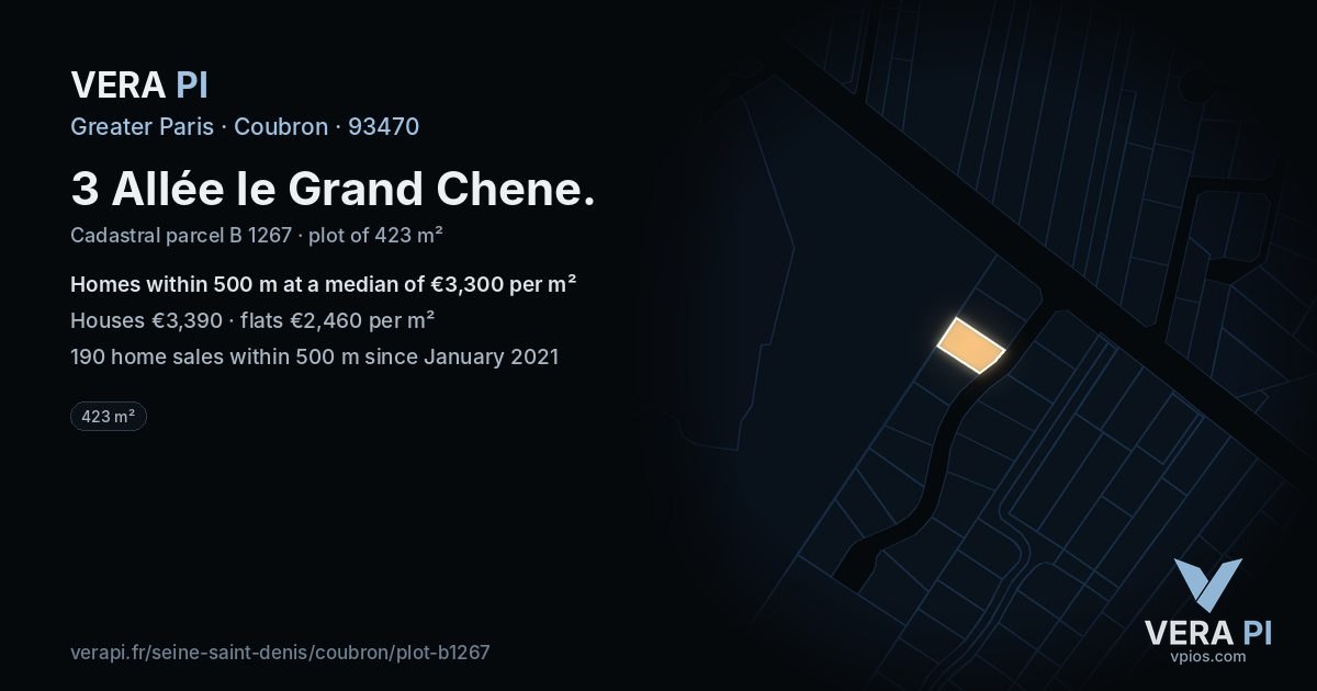 3 Allée le Grand Chene, Coubron at night – the plot lit, the parcels around coloured by the prices near them