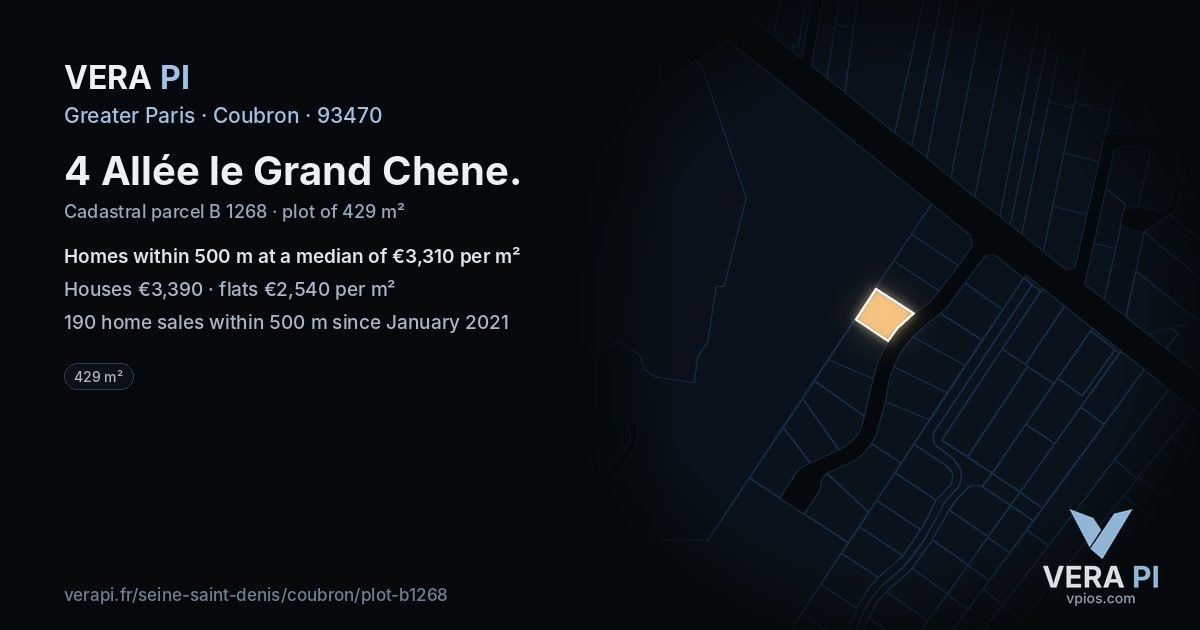 4 Allée le Grand Chene, Coubron at night – the plot lit, the parcels around coloured by the prices near them