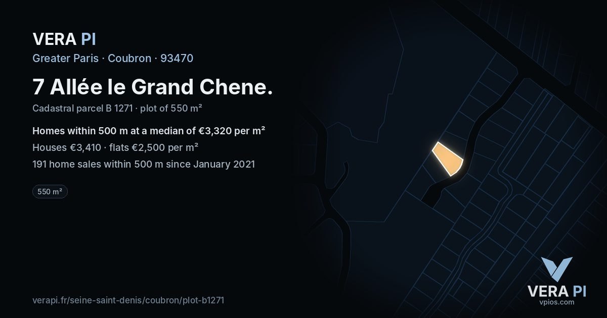 7 Allée le Grand Chene, Coubron at night – the plot lit, the parcels around coloured by the prices near them