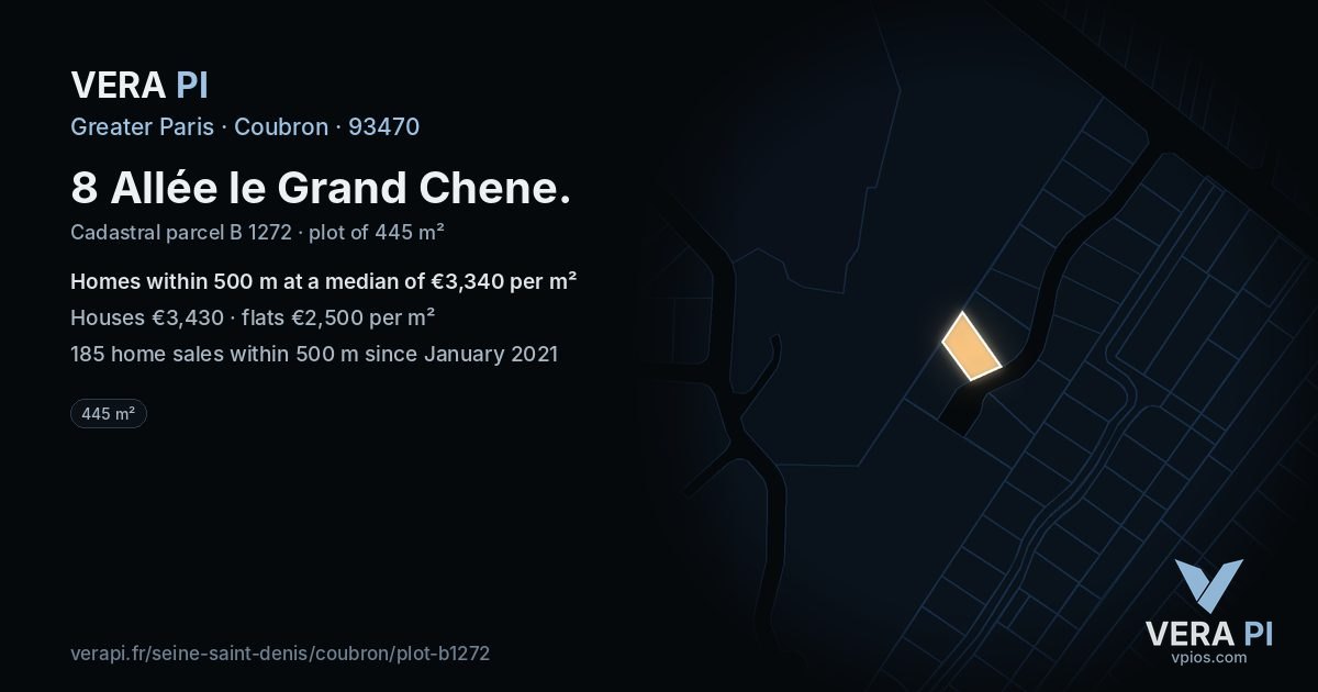 8 Allée le Grand Chene, Coubron at night – the plot lit, the parcels around coloured by the prices near them