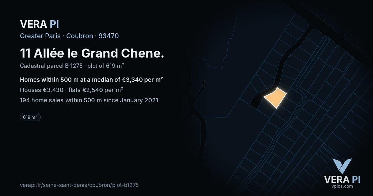 11 Allée le Grand Chene, Coubron at night – the plot lit, the parcels around coloured by the prices near them