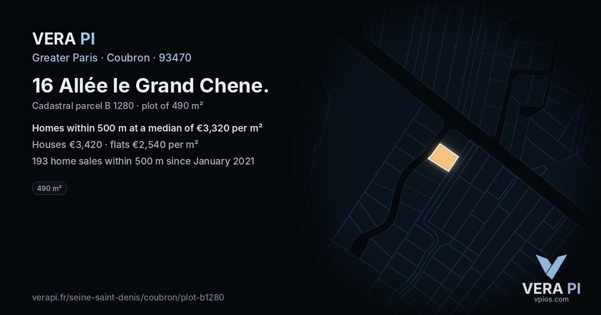 16 Allée le Grand Chene, Coubron at night – the plot lit, the parcels around coloured by the prices near them