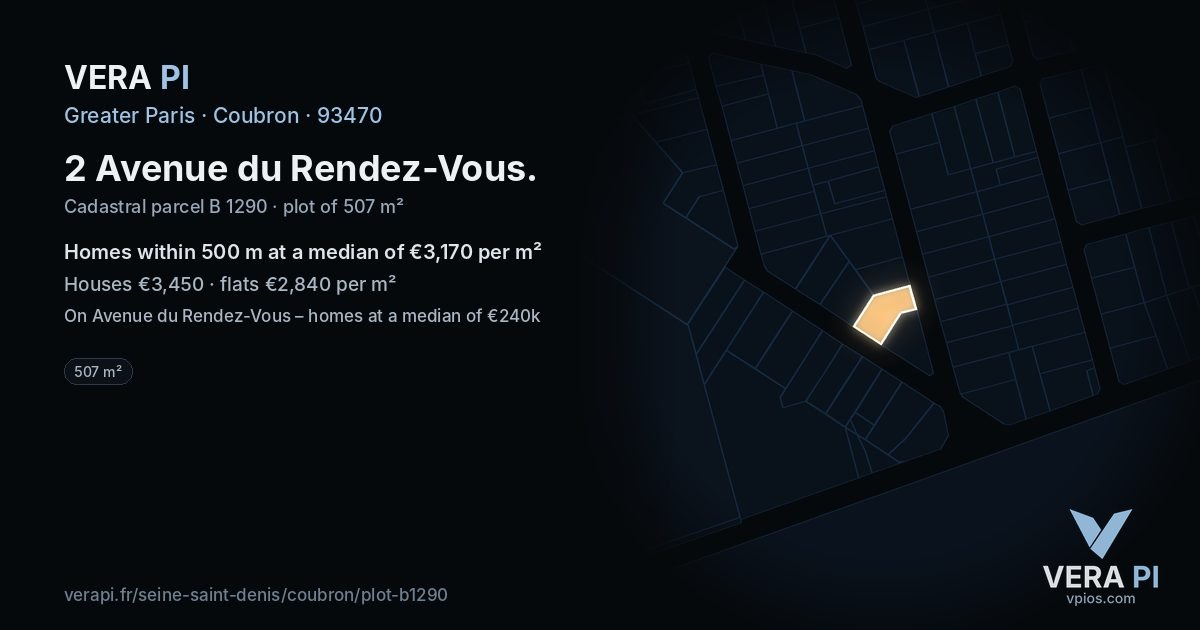 2 Avenue du Rendez-Vous, Coubron at night – the plot lit, the parcels around coloured by the prices near them