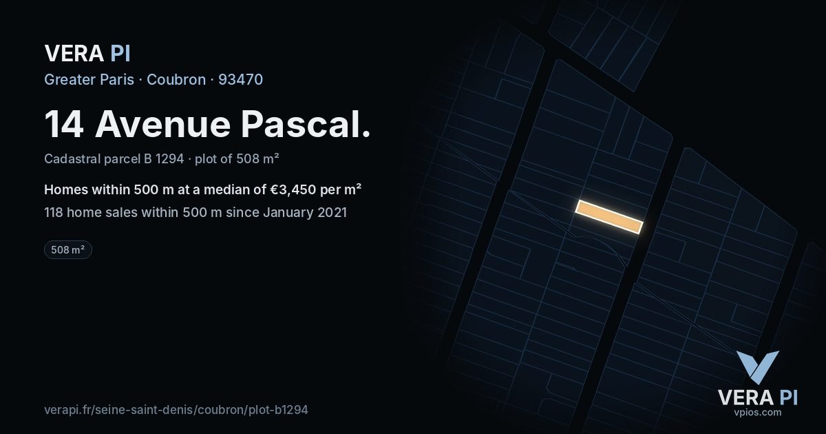 14 Avenue Pascal, Coubron at night – the plot lit, the parcels around coloured by the prices near them