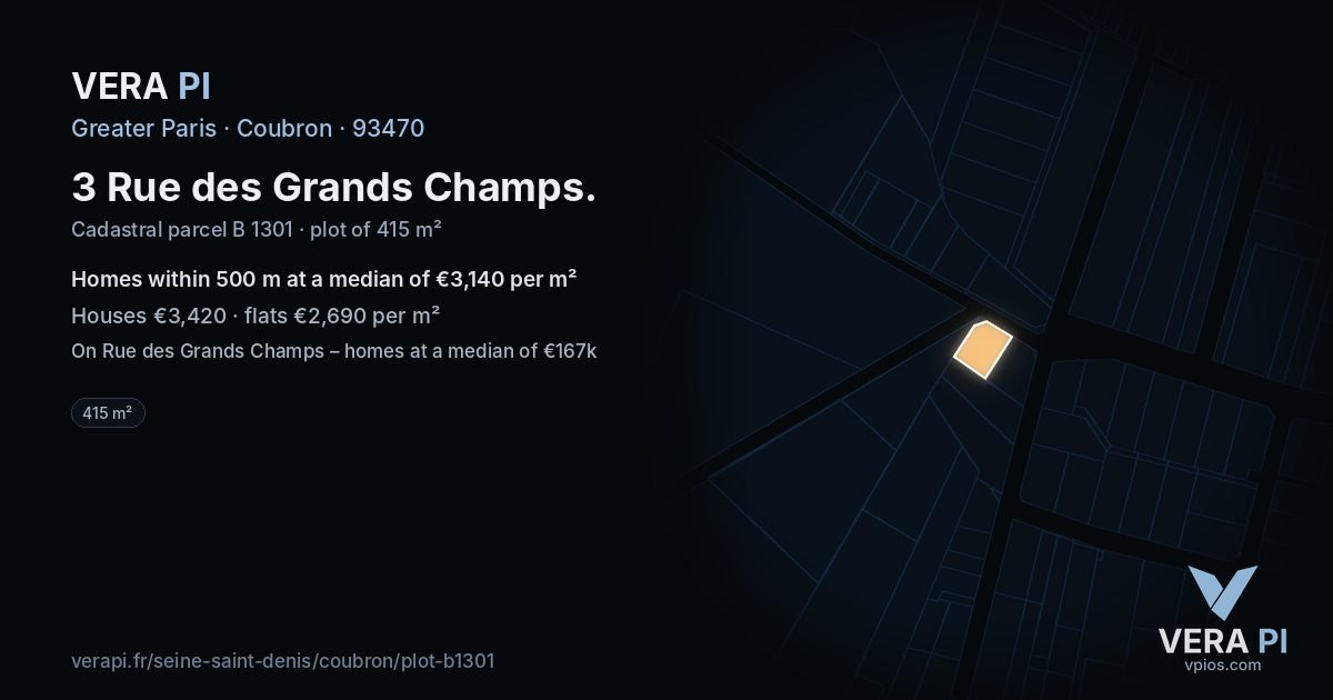 3 Rue des Grands Champs, Coubron at night – the plot lit, the parcels around coloured by the prices near them