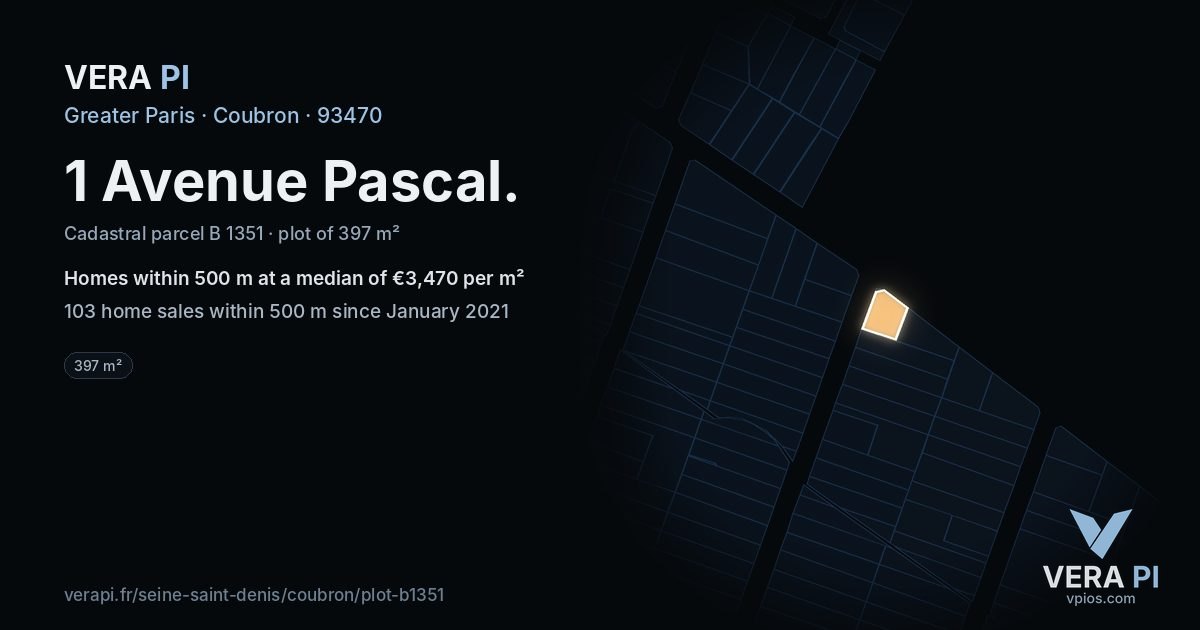 1 Avenue Pascal, Coubron at night – the plot lit, the parcels around coloured by the prices near them