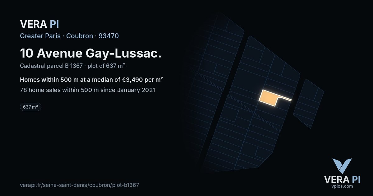 10 Avenue Gay-Lussac, Coubron at night – the plot lit, the parcels around coloured by the prices near them