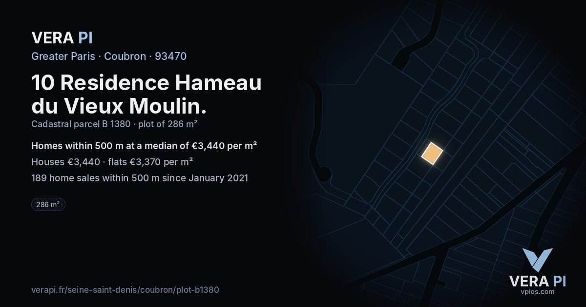 10 Residence Hameau du Vieux Moulin, Coubron at night – the plot lit, the parcels around coloured by the prices near them