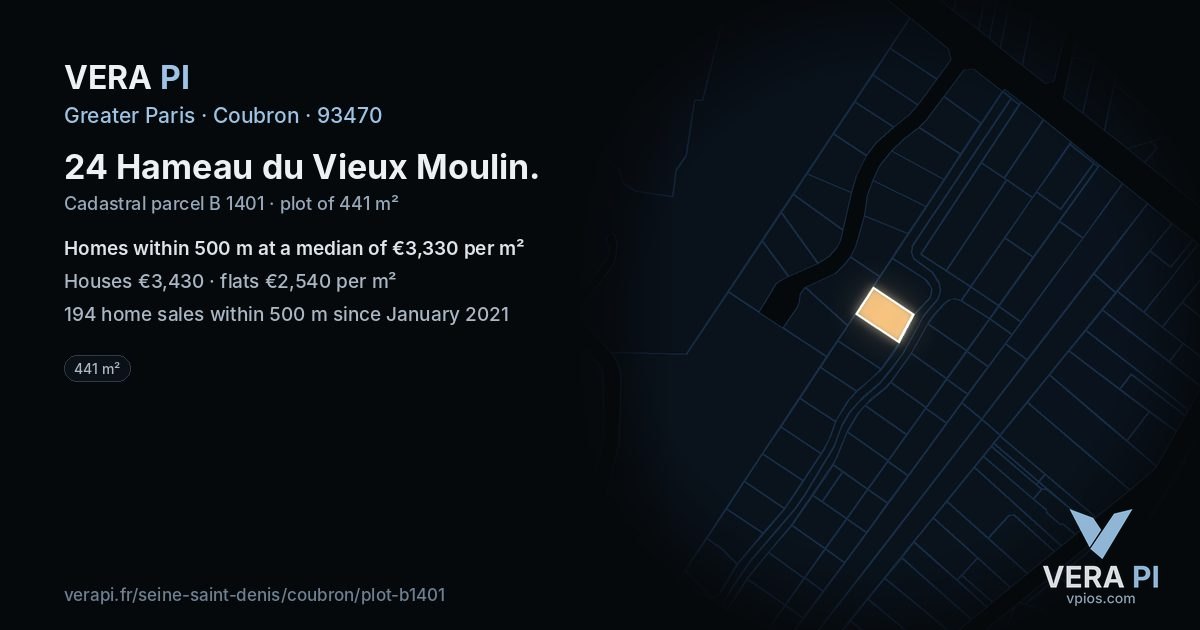 24 Hameau du Vieux Moulin, Coubron at night – the plot lit, the parcels around coloured by the prices near them