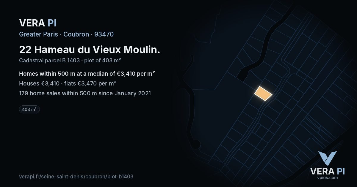 22 Hameau du Vieux Moulin, Coubron at night – the plot lit, the parcels around coloured by the prices near them