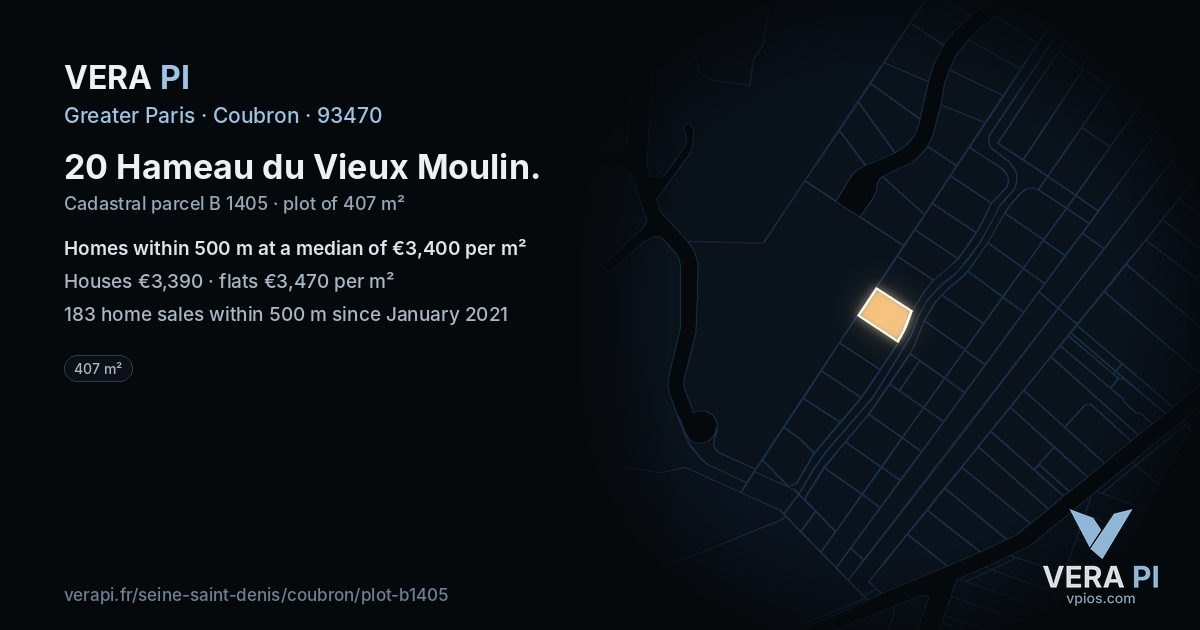 20 Hameau du Vieux Moulin, Coubron at night – the plot lit, the parcels around coloured by the prices near them
