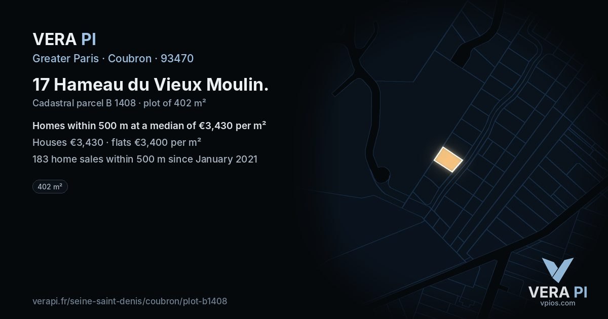17 Hameau du Vieux Moulin, Coubron at night – the plot lit, the parcels around coloured by the prices near them