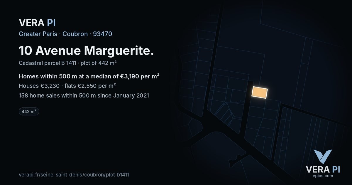 10 Avenue Marguerite, Coubron at night – the plot lit, the parcels around coloured by the prices near them