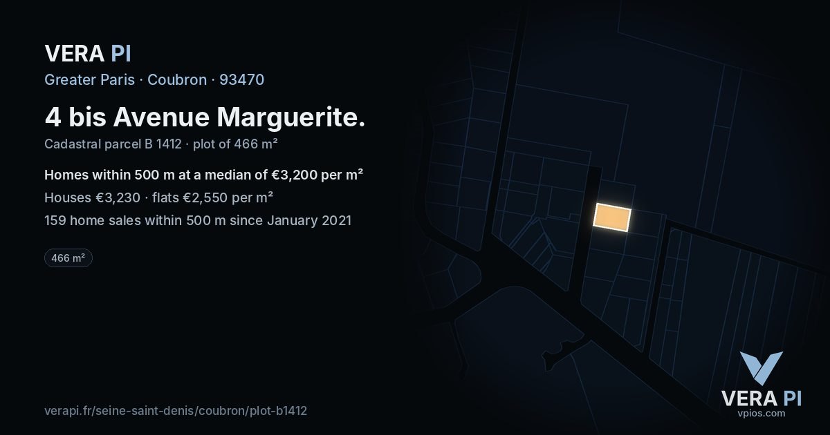 4 bis Avenue Marguerite, Coubron at night – the plot lit, the parcels around coloured by the prices near them
