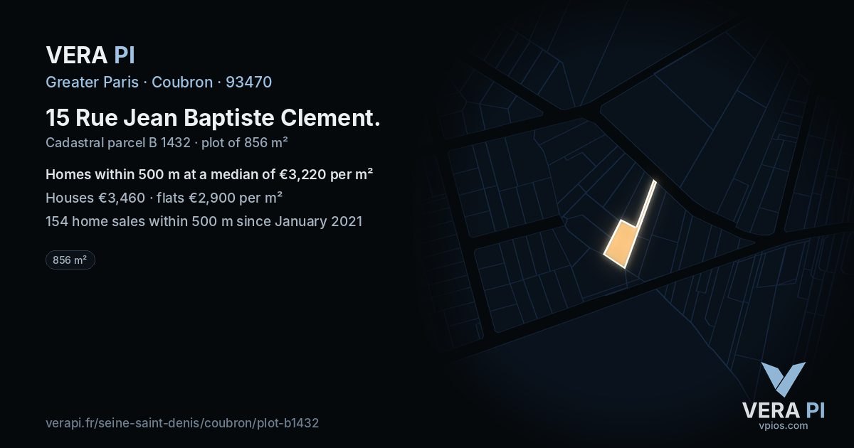 15 Rue Jean Baptiste Clement, Coubron at night – the plot lit, the parcels around coloured by the prices near them
