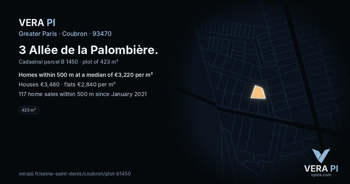 3 Allée de la Palombière, Coubron at night – the plot lit, the parcels around coloured by the prices near them