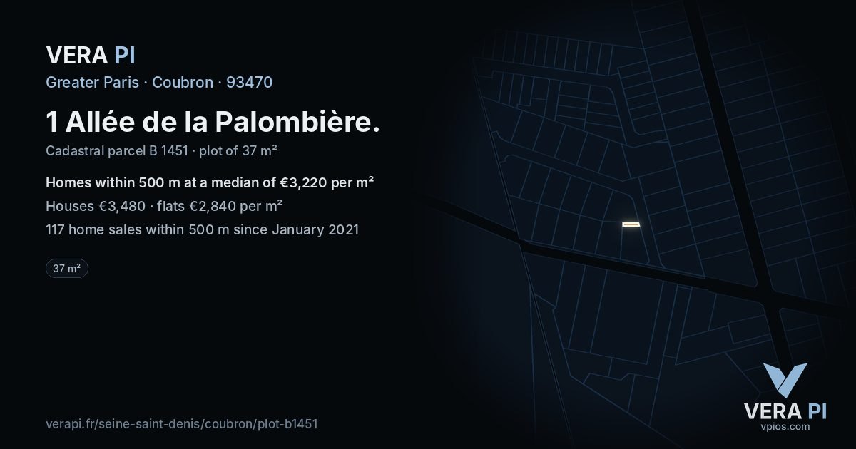 1 Allée de la Palombière, Coubron at night – the plot lit, the parcels around coloured by the prices near them