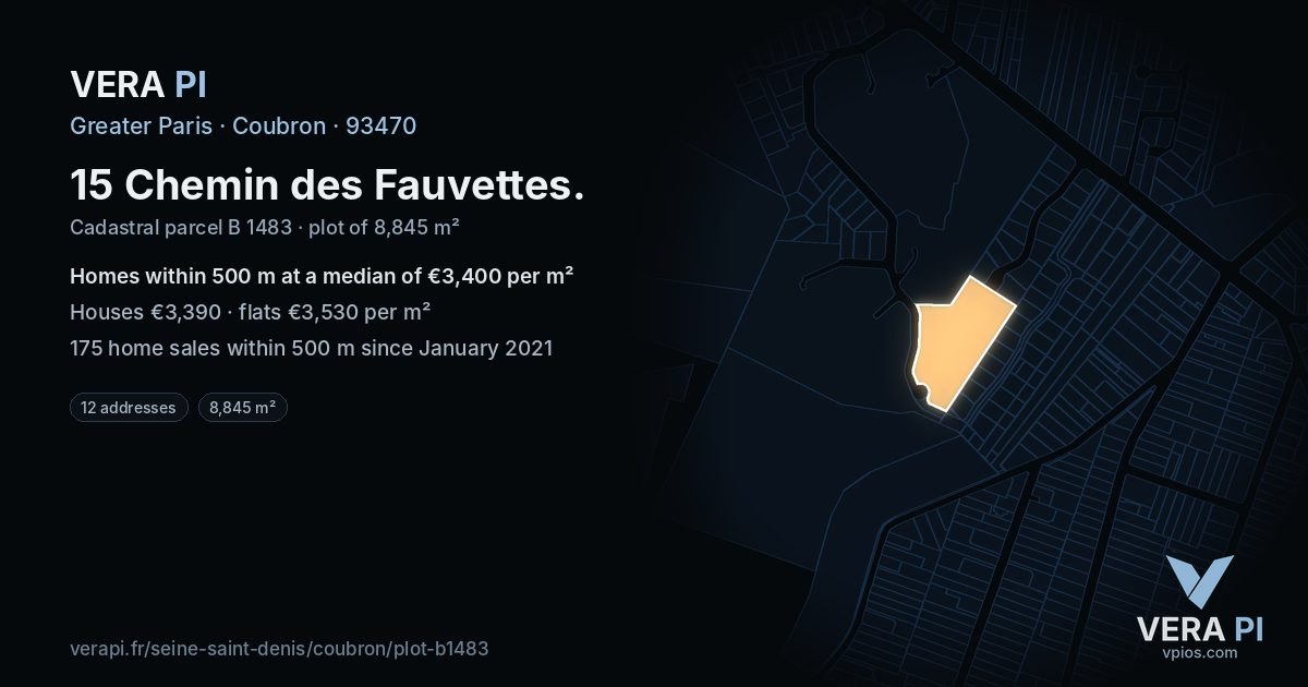15 Chemin des Fauvettes, Coubron at night – the plot lit, the parcels around coloured by the prices near them