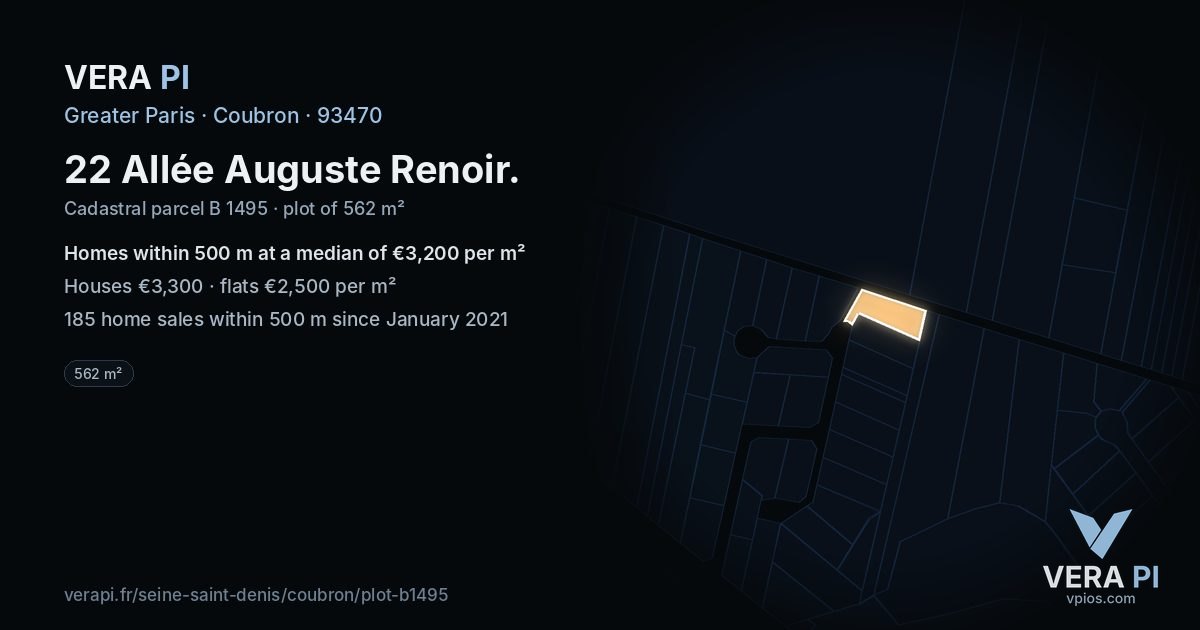 22 Allée Auguste Renoir, Coubron at night – the plot lit, the parcels around coloured by the prices near them