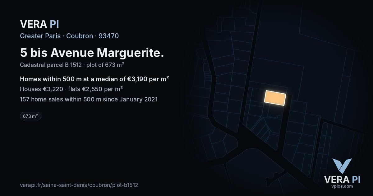5 bis Avenue Marguerite, Coubron at night – the plot lit, the parcels around coloured by the prices near them