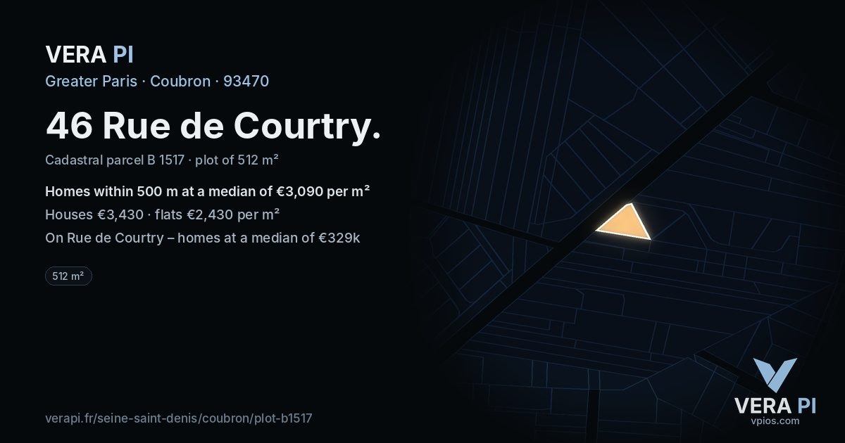 46 Rue de Courtry, Coubron at night – the plot lit, the parcels around coloured by the prices near them