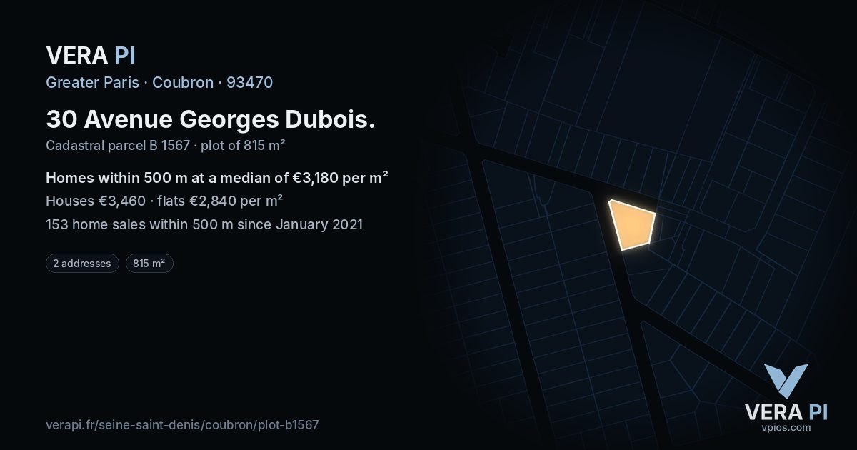 30 Avenue Georges Dubois, Coubron at night – the plot lit, the parcels around coloured by the prices near them