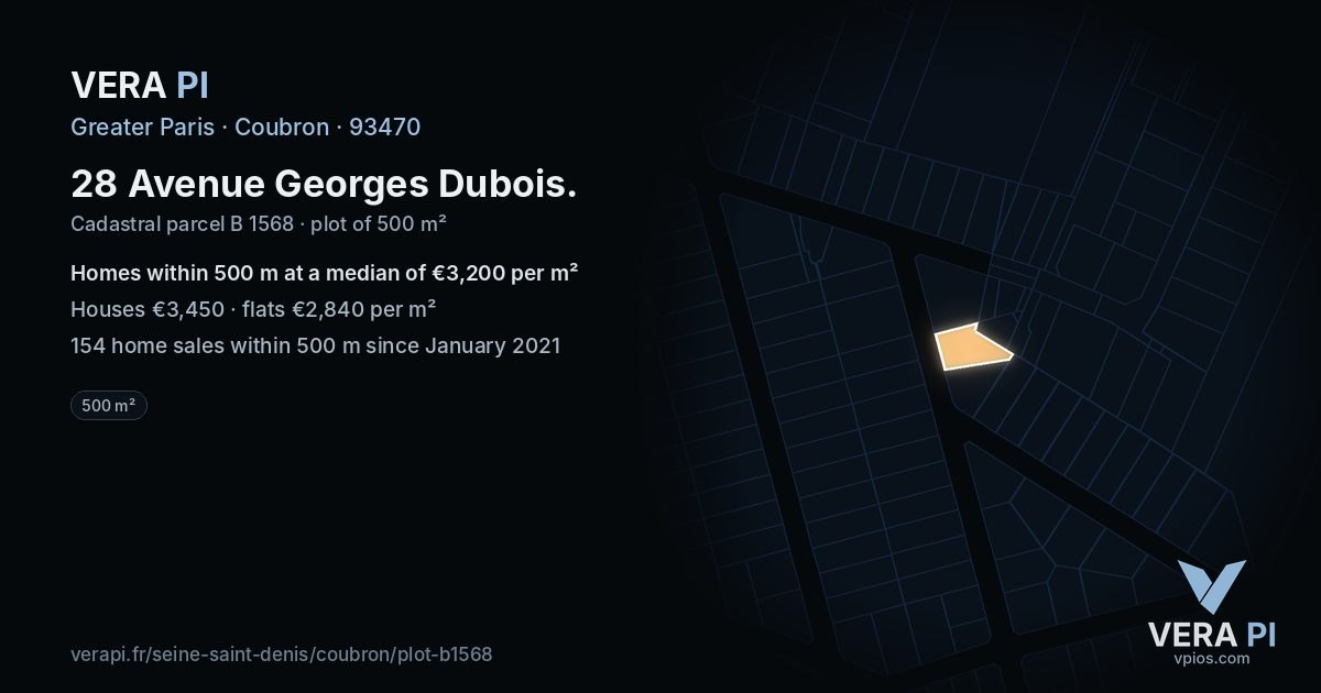 28 Avenue Georges Dubois, Coubron at night – the plot lit, the parcels around coloured by the prices near them