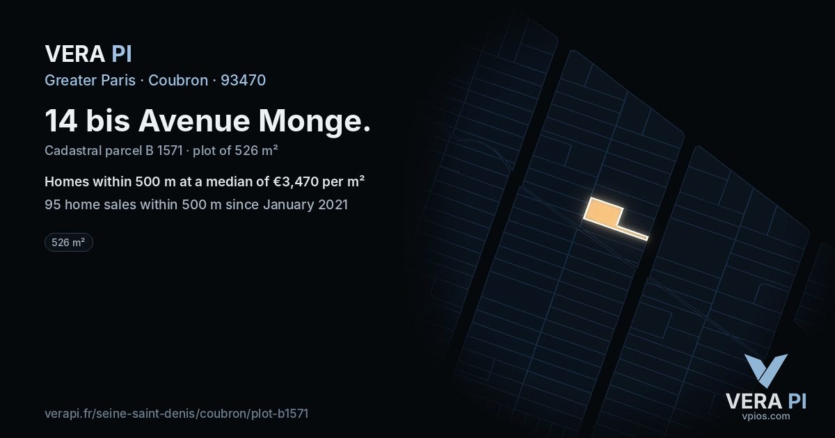 14 bis Avenue Monge, Coubron at night – the plot lit, the parcels around coloured by the prices near them