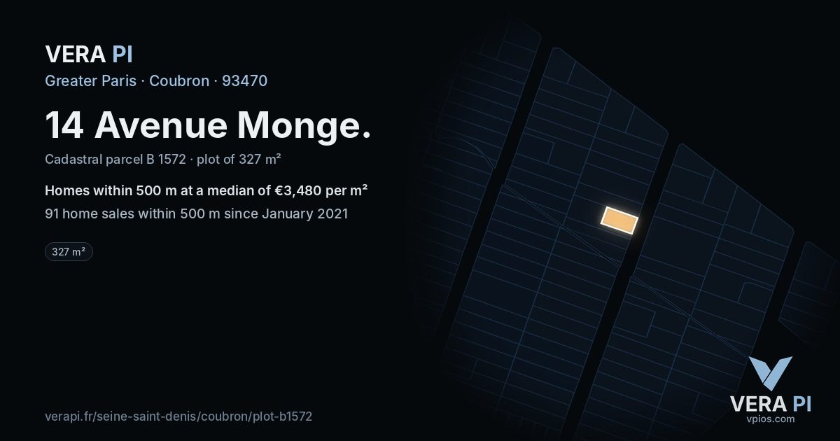 14 Avenue Monge, Coubron at night – the plot lit, the parcels around coloured by the prices near them