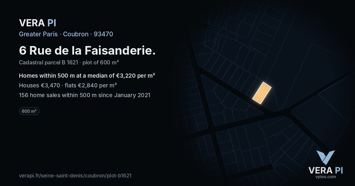 6 Rue de la Faisanderie, Coubron at night – the plot lit, the parcels around coloured by the prices near them