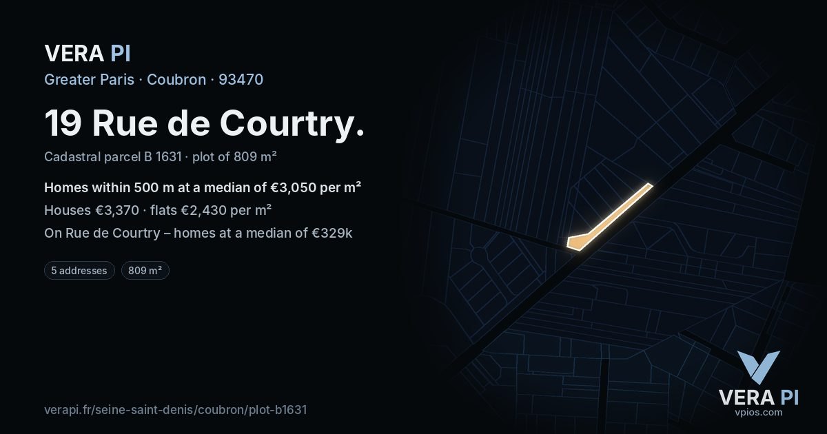 19 Rue de Courtry, Coubron at night – the plot lit, the parcels around coloured by the prices near them