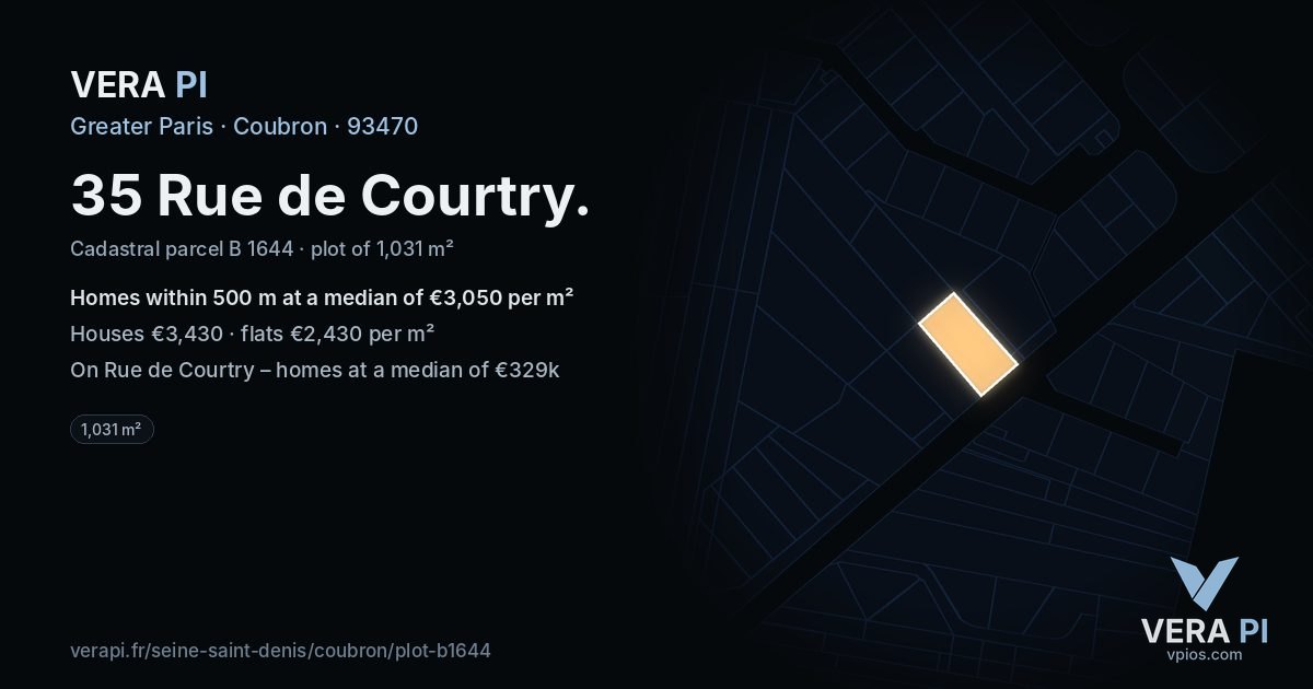 35 Rue de Courtry, Coubron at night – the plot lit, the parcels around coloured by the prices near them