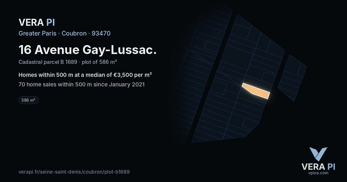 16 Avenue Gay-Lussac, Coubron at night – the plot lit, the parcels around coloured by the prices near them