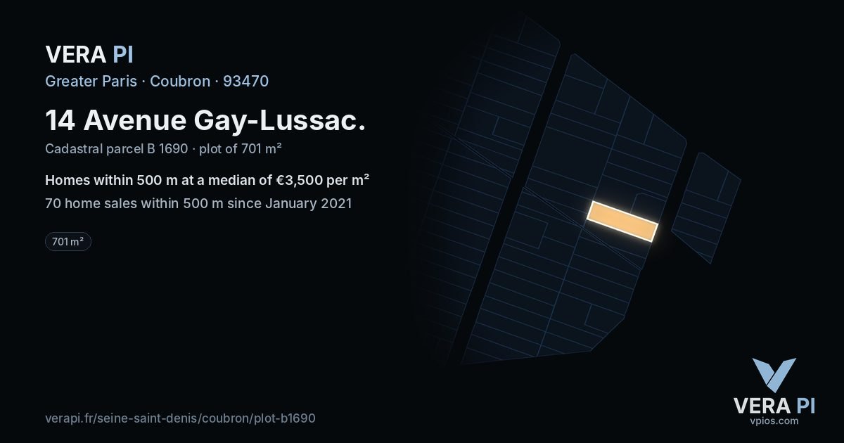 14 Avenue Gay-Lussac, Coubron at night – the plot lit, the parcels around coloured by the prices near them