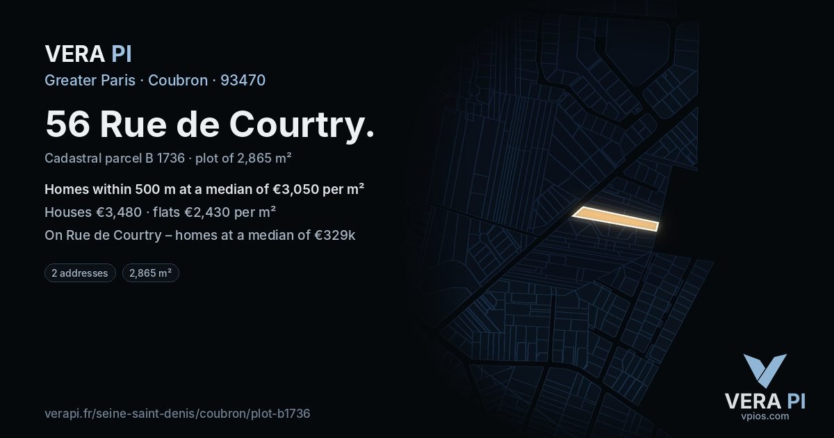 56 Rue de Courtry, Coubron at night – the plot lit, the parcels around coloured by the prices near them