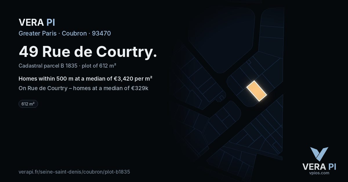 49 Rue de Courtry, Coubron at night – the plot lit, the parcels around coloured by the prices near them
