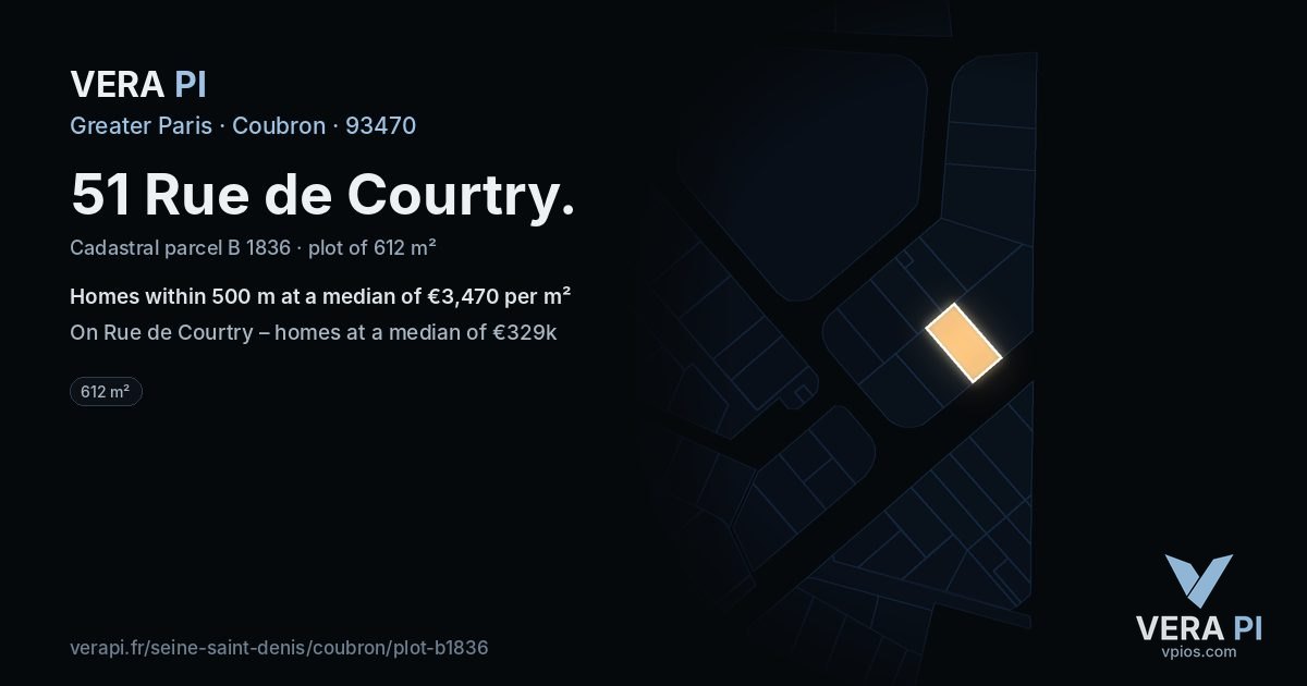 51 Rue de Courtry, Coubron at night – the plot lit, the parcels around coloured by the prices near them