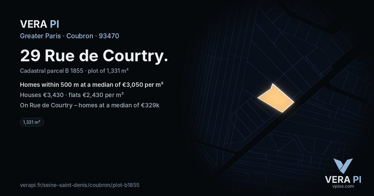 29 Rue de Courtry, Coubron at night – the plot lit, the parcels around coloured by the prices near them