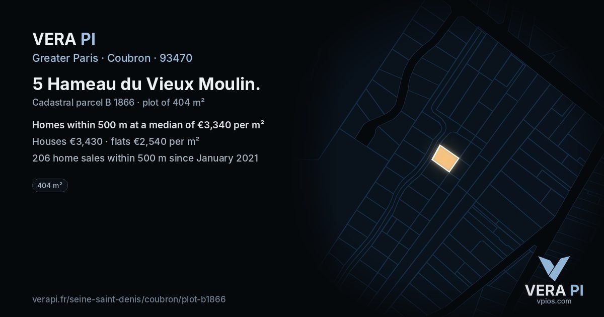 5 Hameau du Vieux Moulin, Coubron at night – the plot lit, the parcels around coloured by the prices near them