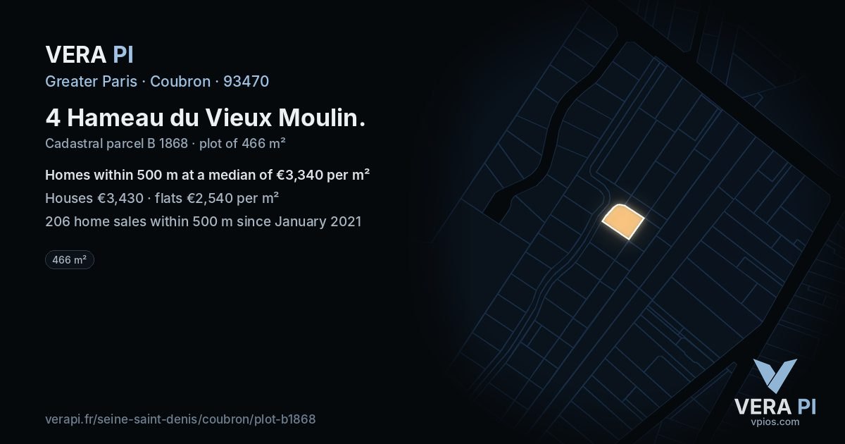 4 Hameau du Vieux Moulin, Coubron at night – the plot lit, the parcels around coloured by the prices near them