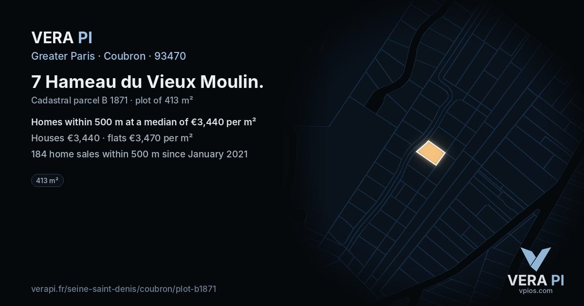 7 Hameau du Vieux Moulin, Coubron at night – the plot lit, the parcels around coloured by the prices near them