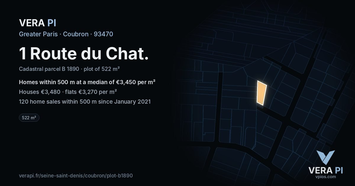 1 Route du Chat, Coubron at night – the plot lit, the parcels around coloured by the prices near them