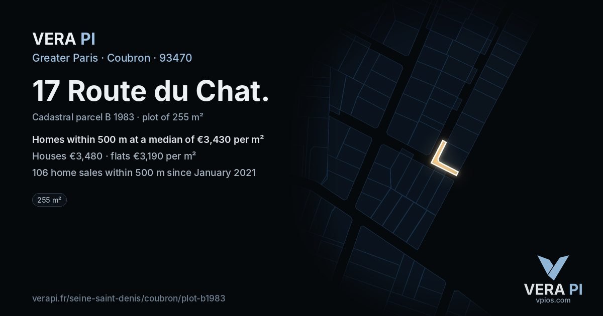 17 Route du Chat, Coubron at night – the plot lit, the parcels around coloured by the prices near them